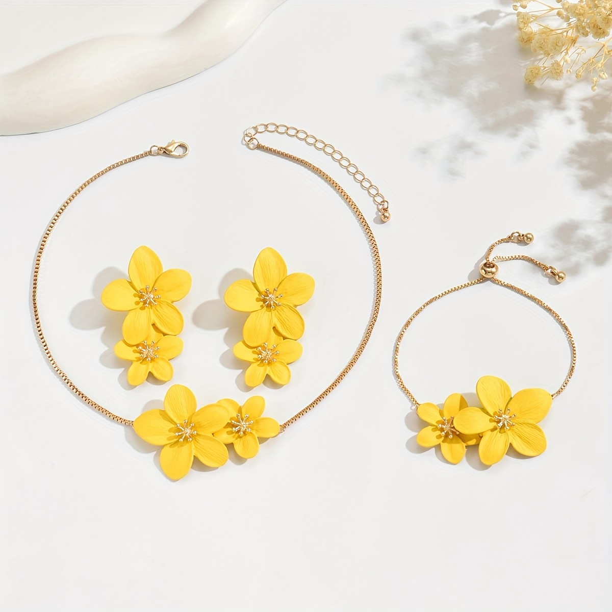 Women's Summer 3pcs Flower Collar Necklace & Earrings Set